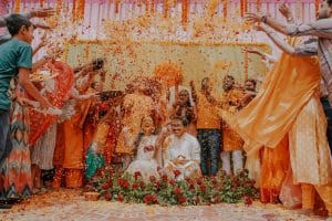 indian wedding ceremony with petals