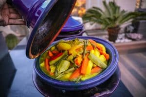 vegetable dish in ceramic cooking pot